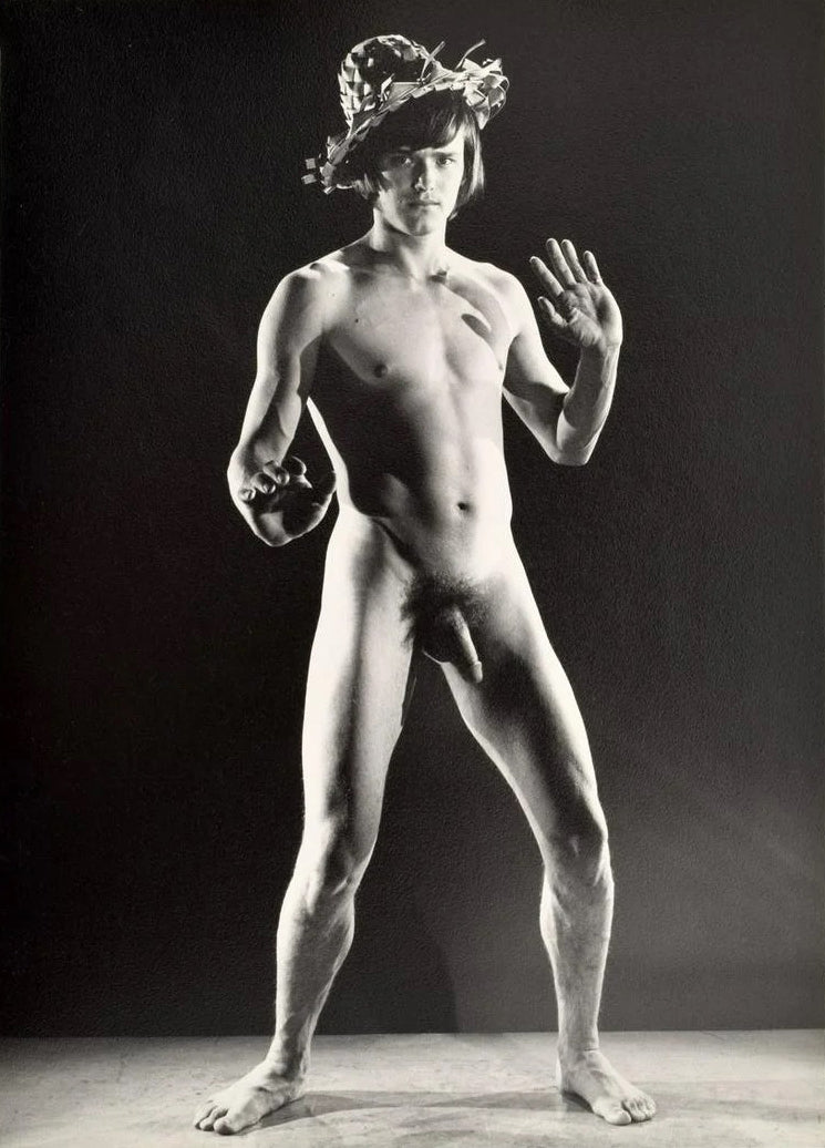 Bruce Bellas of LA Vintage Nude Male Posing in Hat Gay - 17" x 22" Fine Art Print - 1728