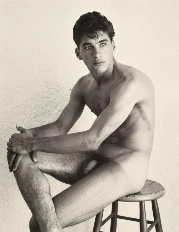 Bruce Bellas of LA Vintage Nude Male Sitting on Stool - 17" x 22" Fine Art Print - 1736