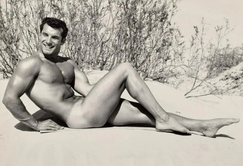 Bruce Bellas - Vintage John Wiedemann Nude Sitting in Sand Gay Interest - 17"x22" Fine Art Print