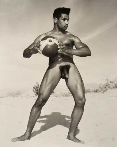 Bruce of LA Nude Black Male Sand & Beachball Vintage Gay - 17"x22" Fine Art Print - 1828