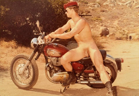 Bruce of LA Vintage Motorcyle Nude Male in Beret Gay - 17" x 22" Fine Art Print - 1843