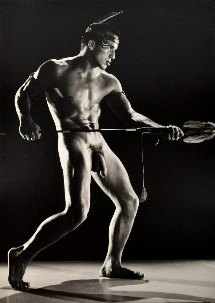 Bruce Bellas of LA Vintage Nude Male with Spear Homoerotic - 17" x 22" Art Print - 1862