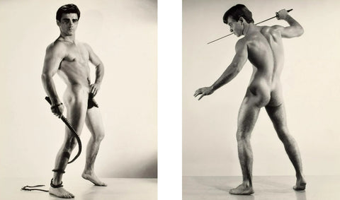 Bruce of LA Nude Male Models Sword Whip Butt Gay Interest - 17" x 22" Art Print - 1910