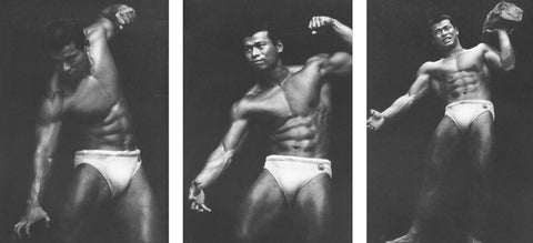 Tamotsu Yato Vintage Triptych Bodybuilder Japan Male - 17" x 22" Fine Art Print