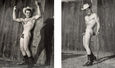 Bruce of Los Angeles Nude Cowboy Vintage Hat Boots Whip Gay - 17" x 22" Art Print - 1929