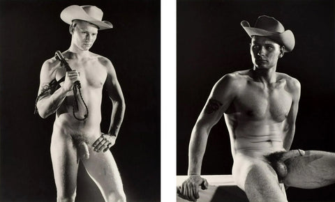 Bruce of Los Angeles Two Guys Nude in Cowboy Hats Gay - 17" x 22" Fine Art Print - 1932