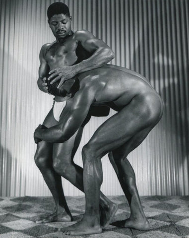 Bruce of Los Angeles Two Nude Black Males Wrestle Gay - 17" x 22" Fine Art Print - 2043