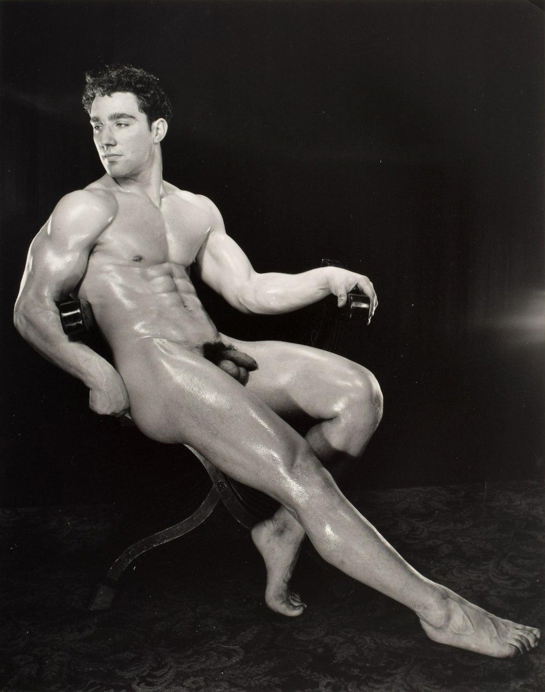 Bruce of Los Angeles Vintage Nude Seated Physique Abs Homoerotic - 17" x 22" Art Print - 2046