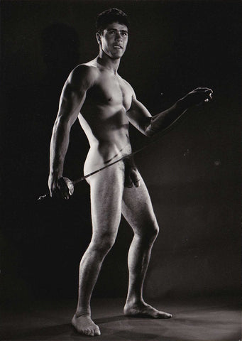 Bruce Bellas Vintage Homoerotic Nude Posed with Fencing Sword Dark Gay Interest - 17" x 22" Art Print - 2060