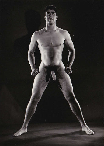 Bruce of LA Vintage Gay Interest Nude Model Standing with Big Hard Cock Homoerotic - 17" x 22" Art Print - 2061