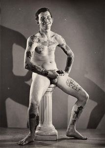 Bruce Bellas of LA Vintage Homoerotic Nude Tattooed Sailor Sitting 1960s Gay Interest - 17" x 22" Art Print - 2081