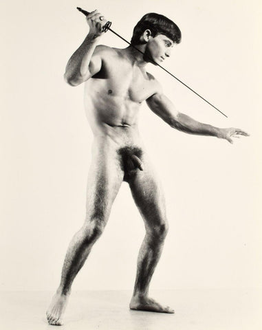 Bruce of Los Angeles Vintage Nude Male Poised with Sword 1960s Homoerotic Gay Interest - 17" x 22" Art Print - 2095