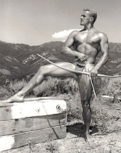 Bruce Bellas of LA 1960s Nude Male Outside Mountains Bow Arrow Gay - 17"x22" Print - 2122