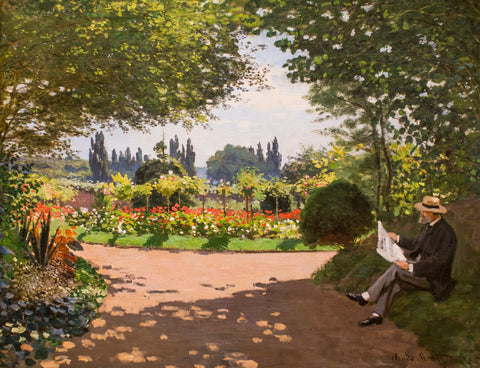 Claude Monet - Adolphe Monet Reading in the Garden 1866 - 17"x22" Fine Art Print