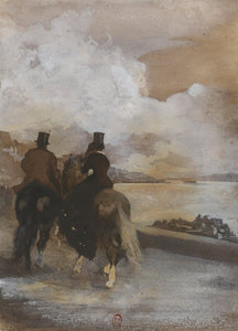 Edgar Degas - Two Riders by a Lake on Horseback (1861) -17" x 22" Fine Art Print