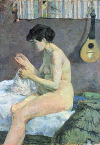 Paul Gauguin - Suzanne Sewing. Study of a Nude (1880) Signed - 17" x 22" Art Print