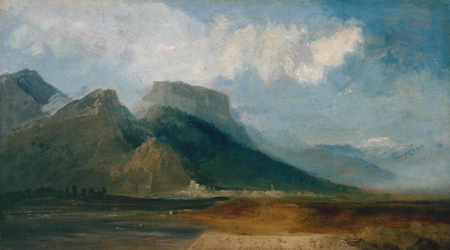 J.M.W. Turner - Grenoble View of River Drac, Mont Blanc Behind 1802 - 17"x22" Fine Art Print