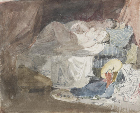 J. M. W. Turner - Nude Swiss Girl & a Companion in Bed 1802 -17" x 22" Art Print