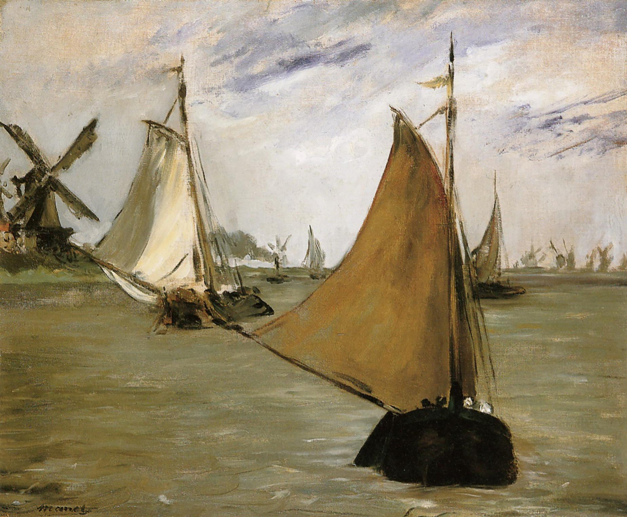 Edouard Manet - View of Holland (1872) Sailboats Signed - 17" x 22" Art Print