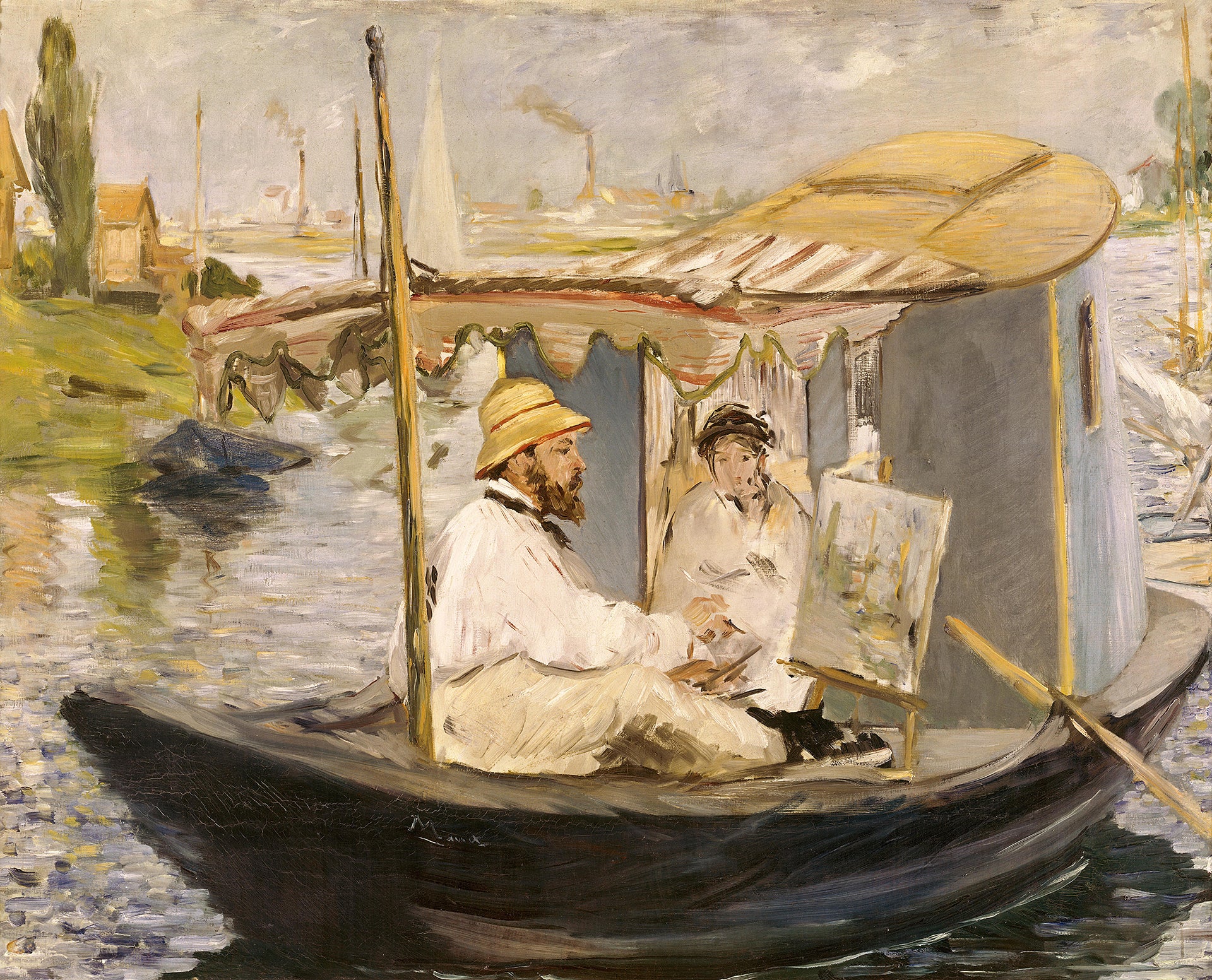 Edouard Manet - Monet in his Studio Boat (1874) Signed - 17" x 22" Fine Art Print