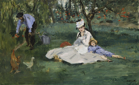 Edouard Manet - Monet Family in Their Garden @ Argenteuil (1874) Signed - 17"x22" Fine Art Print