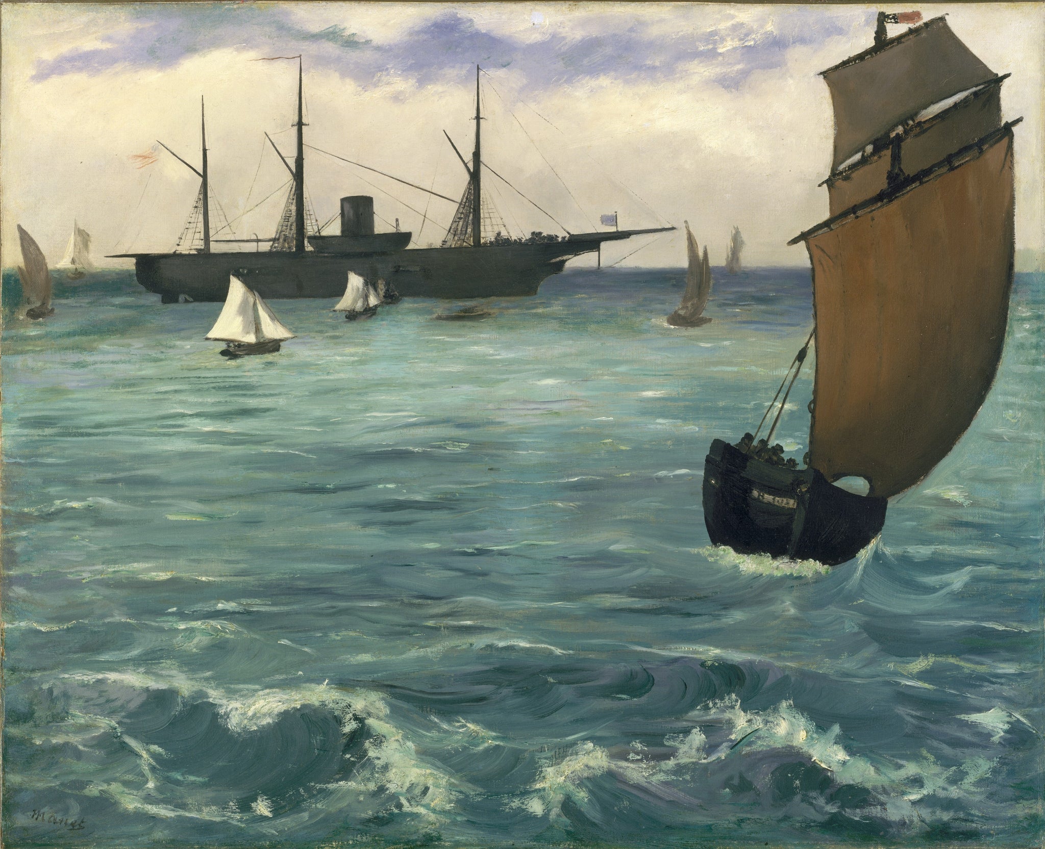 Edouard Manet - The Kearsarge at Boulogne (1864) Signed - 17" x 22" Fine Art Print