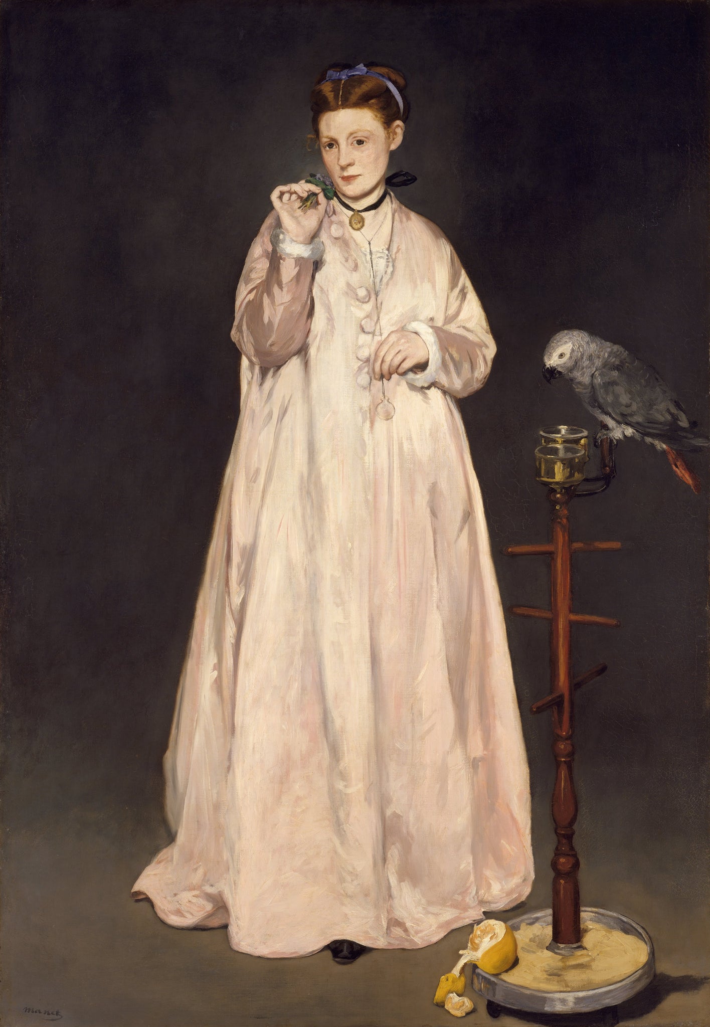 Edouard Manet - Young Lady with Parrot (1866) Signed - 17" x 22" Fine Art Print