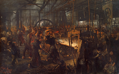 Adolph von Menzel - The Iron Rolling Mill (1875) Signed - 17" x 22" Fine Art Print