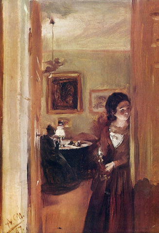 Adolph von Menzel - Living Room with the Artist's Sister (1847) Signed - 17" x 22" Fine Art Print