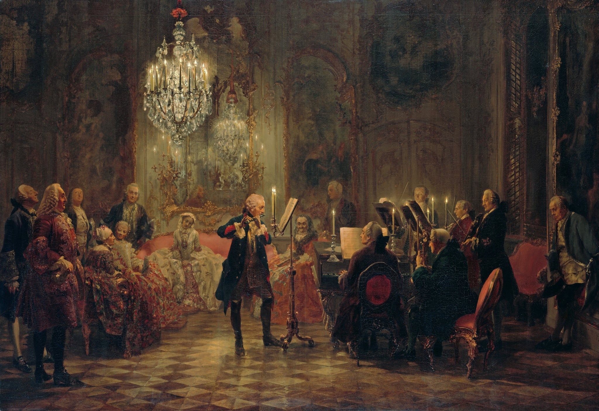 Adolph von Menzel - Frederick the Great Playing Flute at Sanssouci (1850) - 17"x22" Fine Art Print