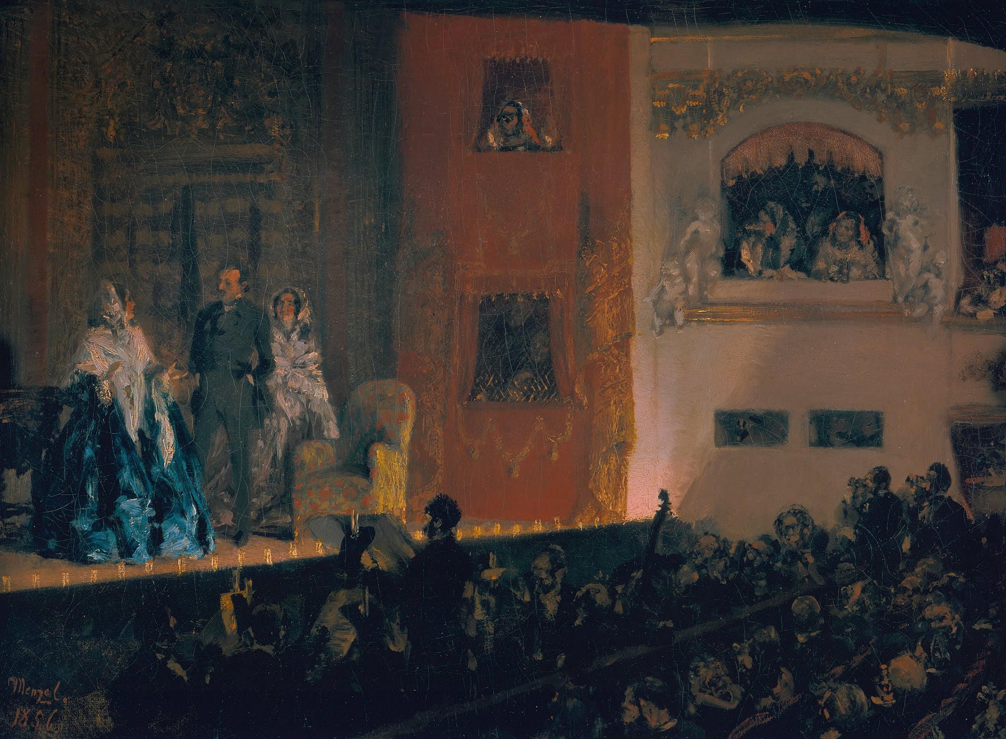 Adolph von Menzel - Théâtre du Gymnase in Paris (1856) Signed - 17" x 22" Art Print