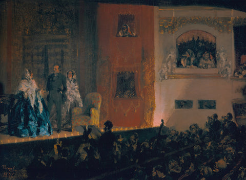 Adolph von Menzel - Théâtre du Gymnase in Paris (1856) Signed - 17" x 22" Art Print