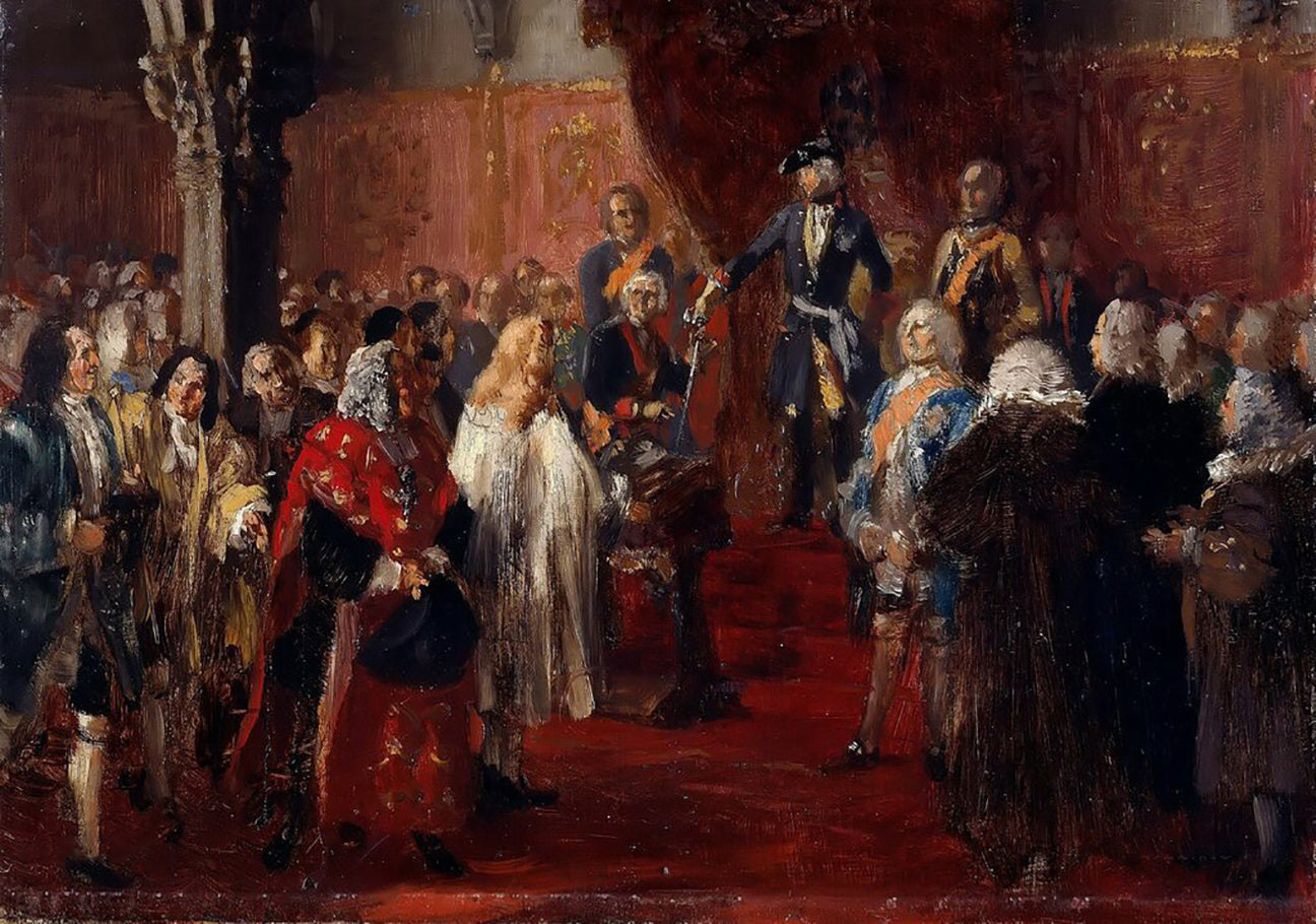 Adolph von Menzel - Silesian Parliament Alliance to Frederick II in Breslau (1855) - 17"x22" Fine Art Print