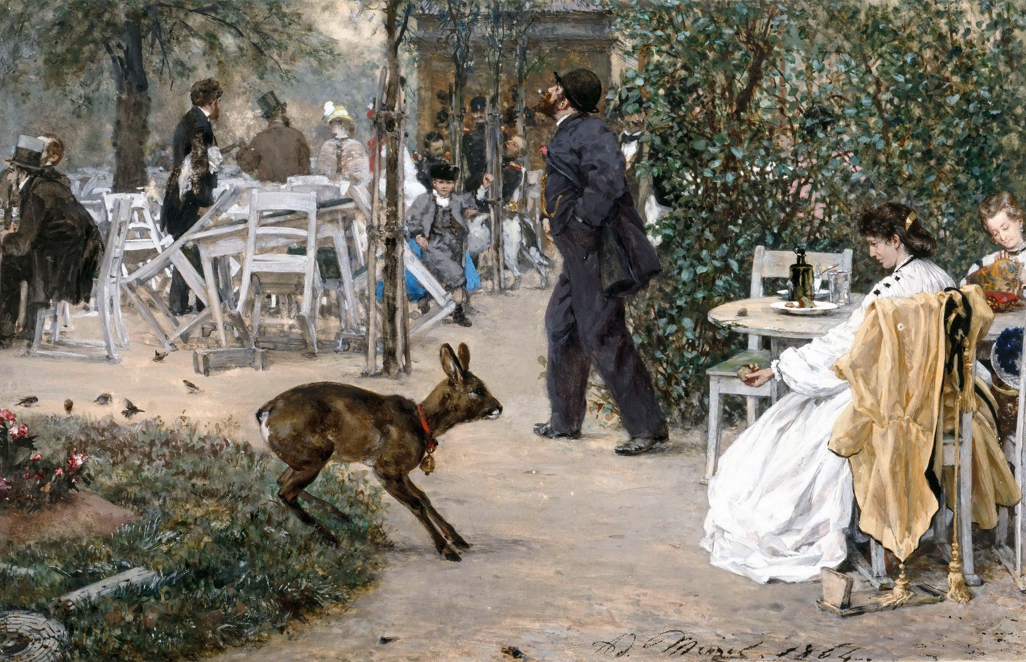 Adolph von Menzel - Cafe Moritzhof in Berlin (1864) Signed - 17"x22" Fine Art Print