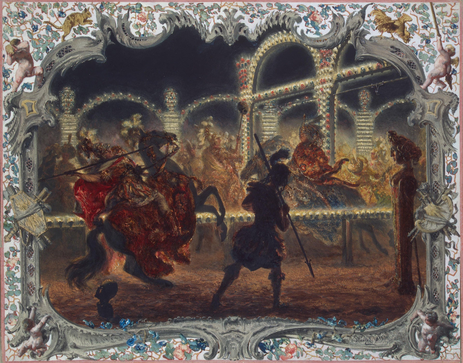 Adolph von Menzel - Night Carousel Lead by Frederick the Great in 1750 Signed (1854) - 17"x22" Fine Art Print