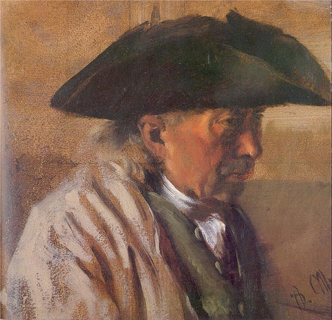 Adolph von Menzel - Peasant with Three-Cornered Hat Signed - 17" x 22" Art Print