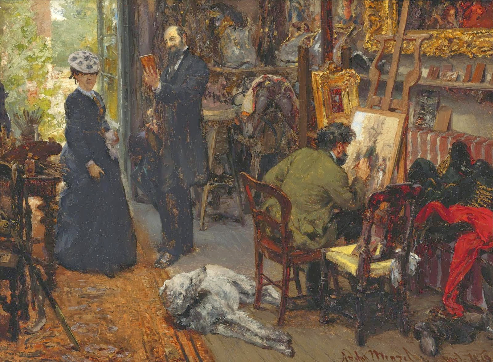 Adolph von Menzel - Meissonier in his Studio @ Poissy (1869) Signed - 17"x22" Print