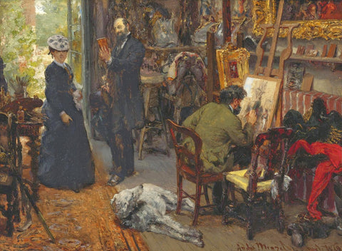 Adolph von Menzel - Meissonier in his Studio @ Poissy (1869) Signed - 17"x22" Print