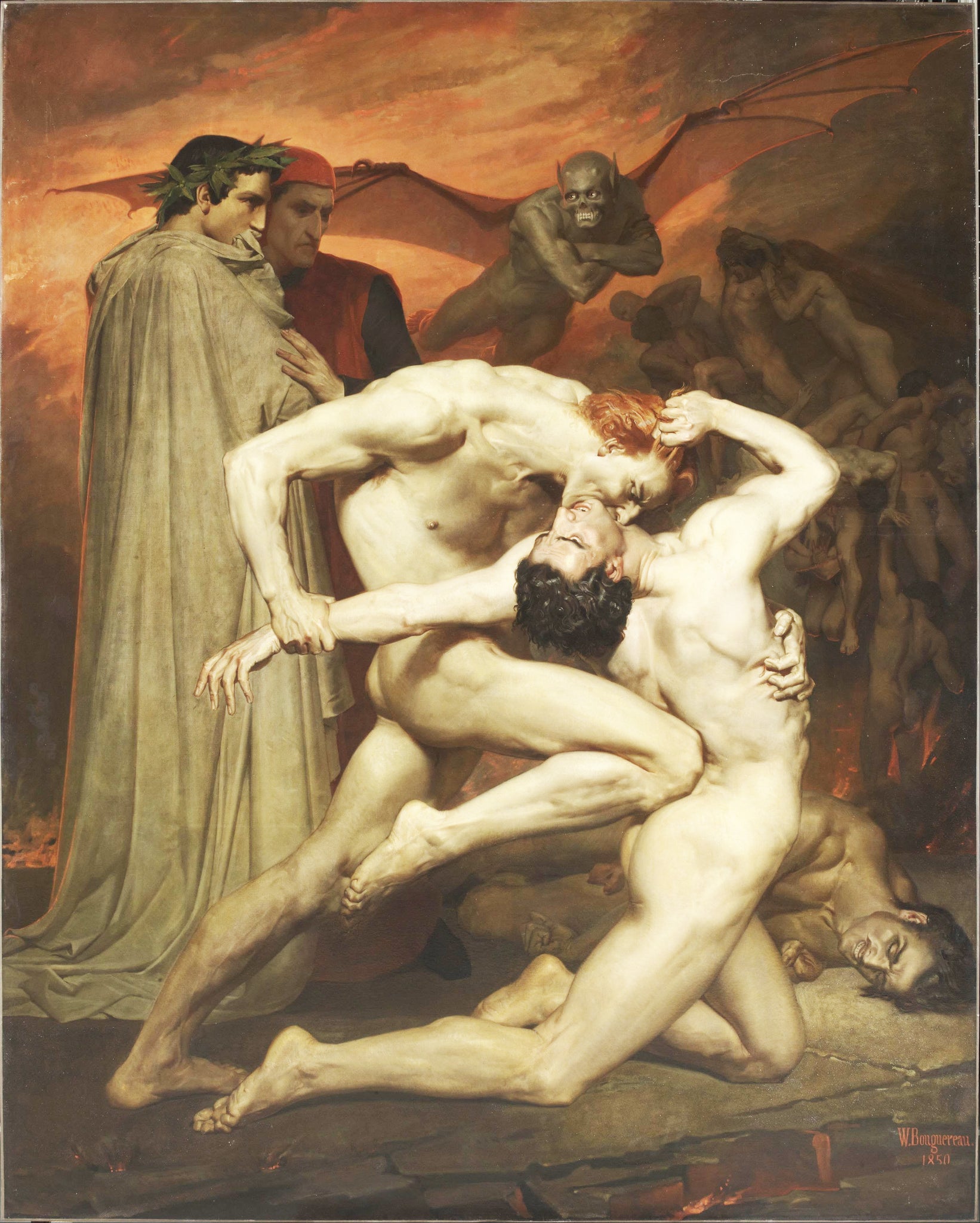 William-Adolphe Bouguereau: Dante & Virgil in Hell (1850) Nude Vampire Myth Signed - 17"x22" Fine Art Print