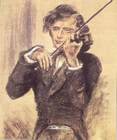 Adolph von Menzel - Joseph Joachim Playing Violin (1853) Signed - 17" x 22" Print