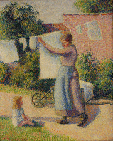 Camille Pissarro - Woman Hanging up the Washing (1887) Signed - 17"x22" Art Print