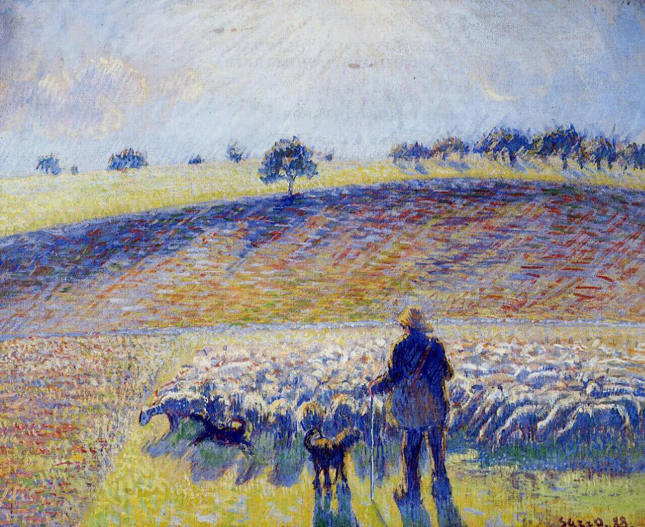 Camille Pissarro - Shepherd and Sheep (1888) Signed - 17" x 22" Fine Art Print