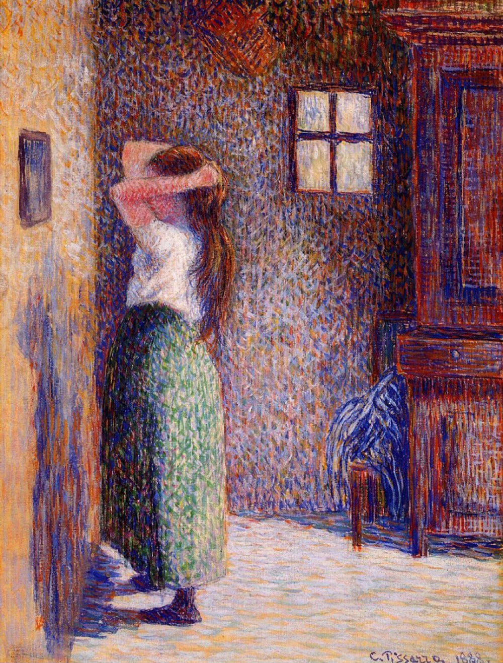 Camille Pissarro - Young Peasant at her Toilette (1888) Signed - 17"x22" Art Print