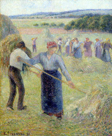 Camille Pissarro - Haymaking at Eragny (1891) Signed - 17" x 22" Fine Art Print