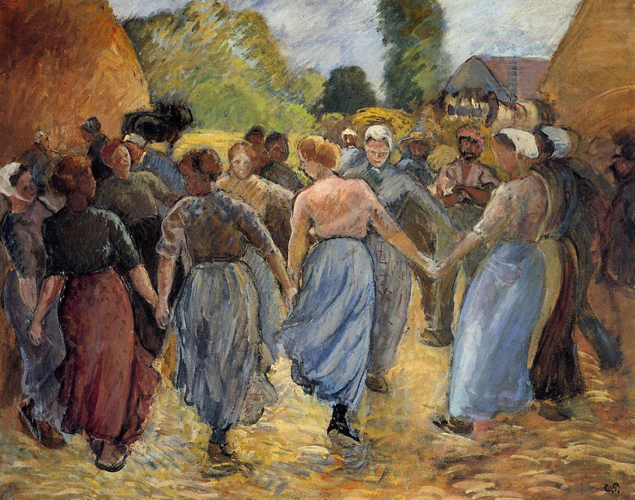 Camille Pissarro - The Roundelay Dance (1892) Signed - 17" x 22" Fine Art Print