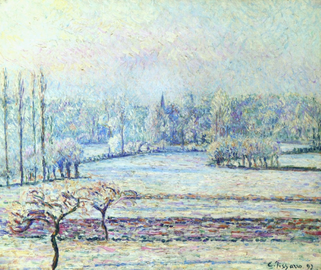 Camille Pissarro - View of Bazincourt Frost Morning (1892) Signed - 17" x 22" Print