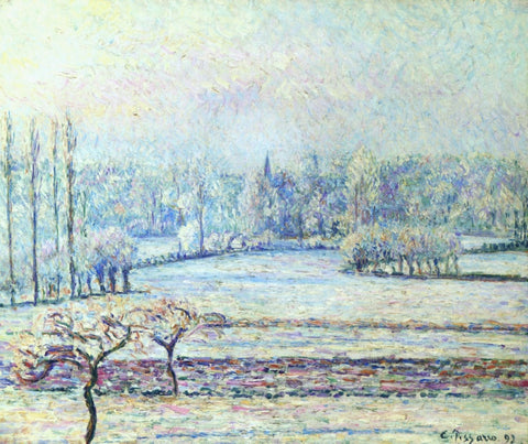 Camille Pissarro - View of Bazincourt Frost Morning (1892) Signed - 17" x 22" Print