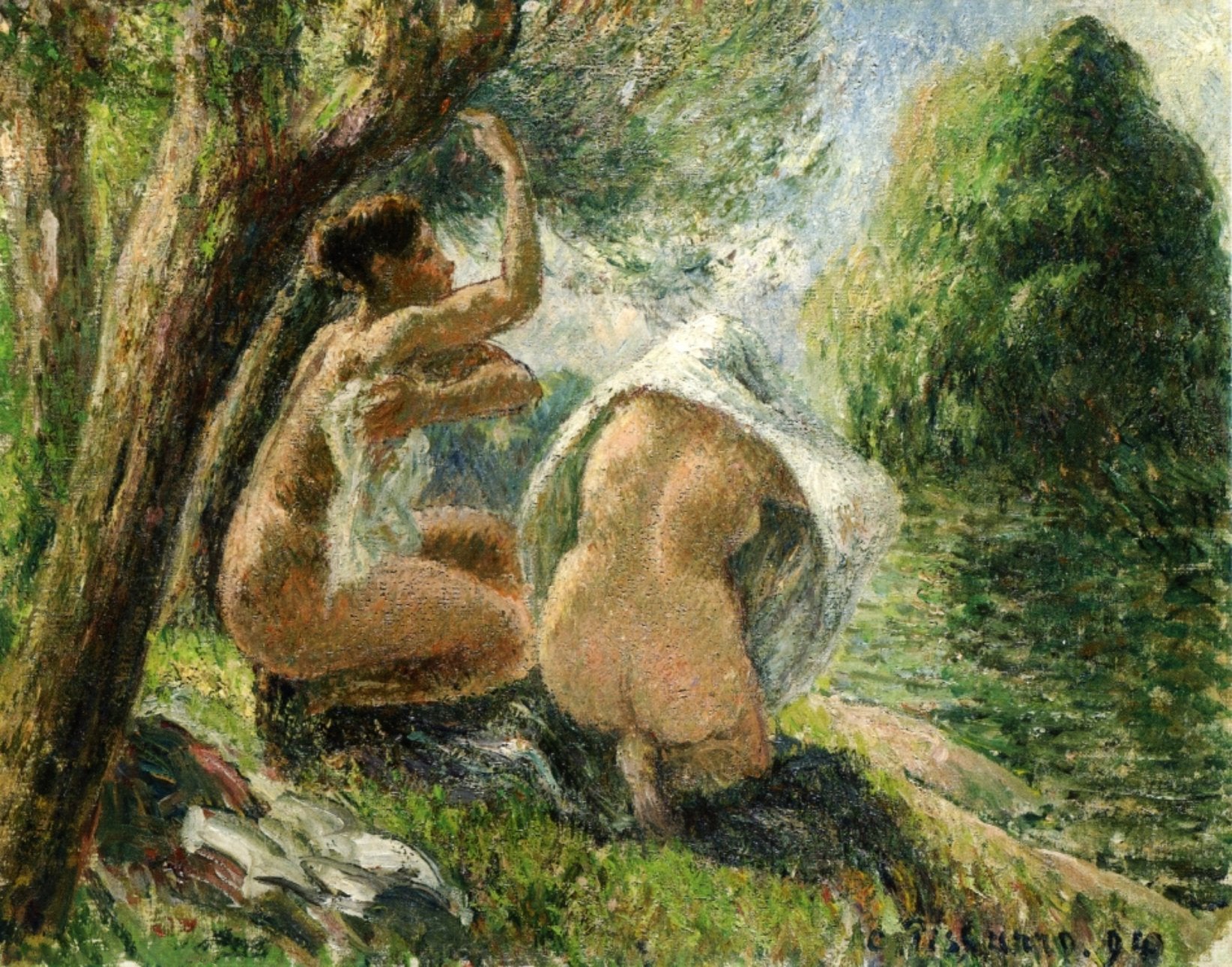 Camille Pissarro - Nude Bathers (1894) Signed Dated - 17" x 22" Fine Art Print