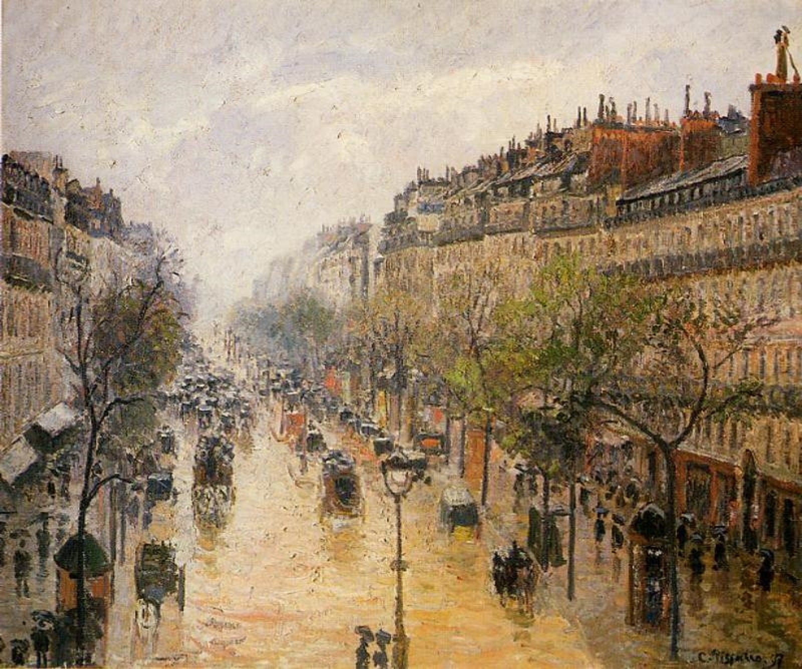 Camille Pissarro - Boulevard Montmartre Spring Rain (1897) Signed - 17"x22" Print