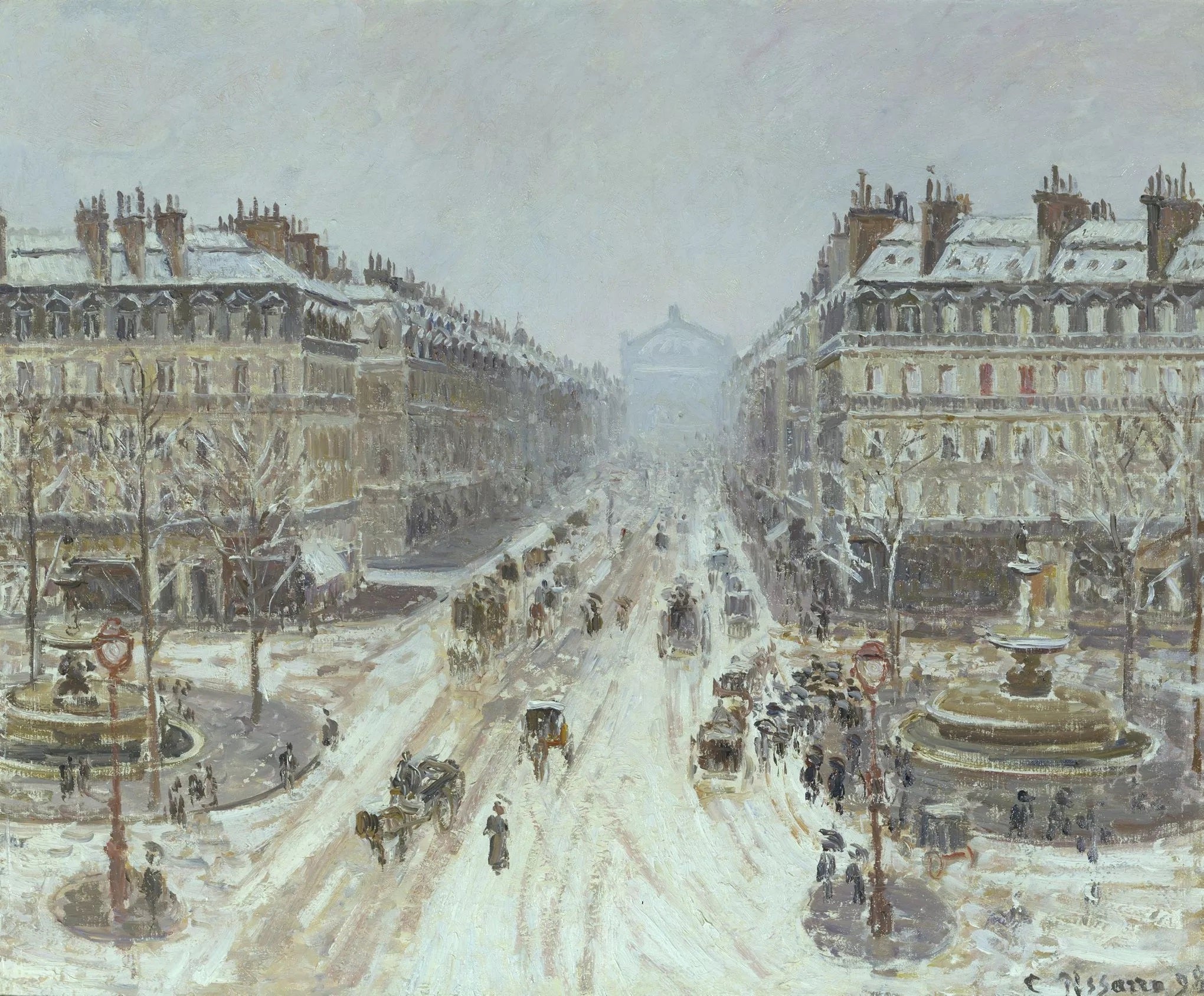 Camille Pissarro - Avenue de L'Opera Effect of Snow (1898) Signed - 17" x 22" Print